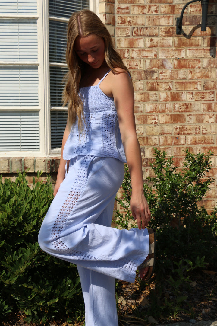 Baby Blue Crochet Women's With Side Crochet Pant