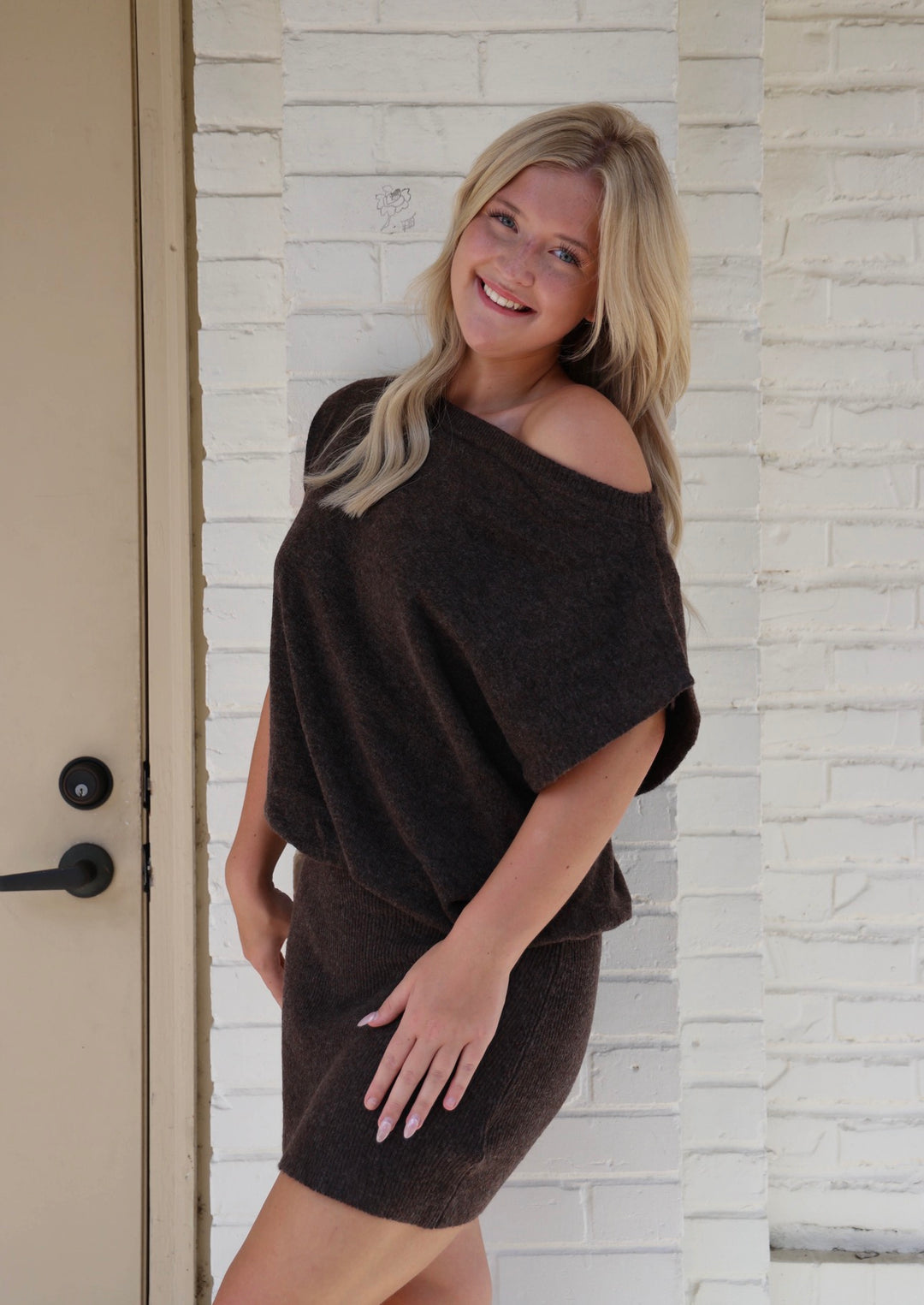 Off Shoulder Drop Waist Sweater Dress