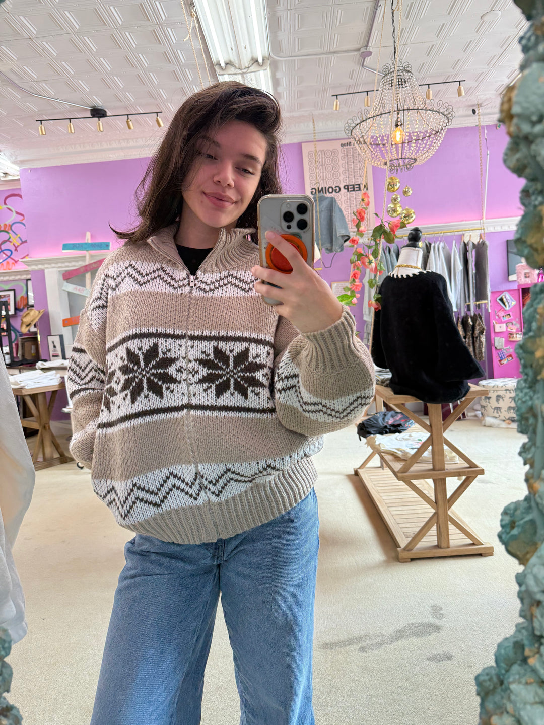 Snowflake Long Sleeve Woven Sweater Jacket