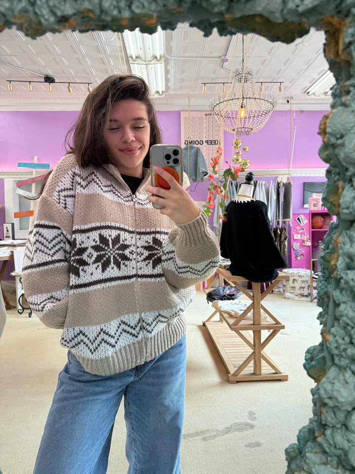 Snowflake Long Sleeve Woven Sweater Jacket