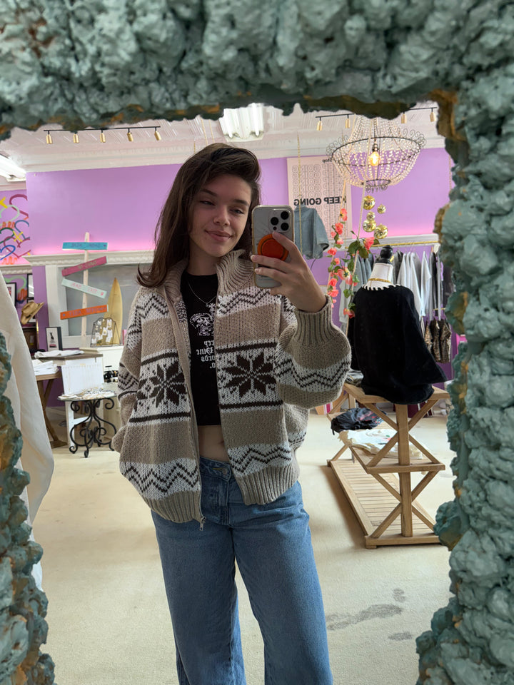 Snowflake Long Sleeve Woven Sweater Jacket