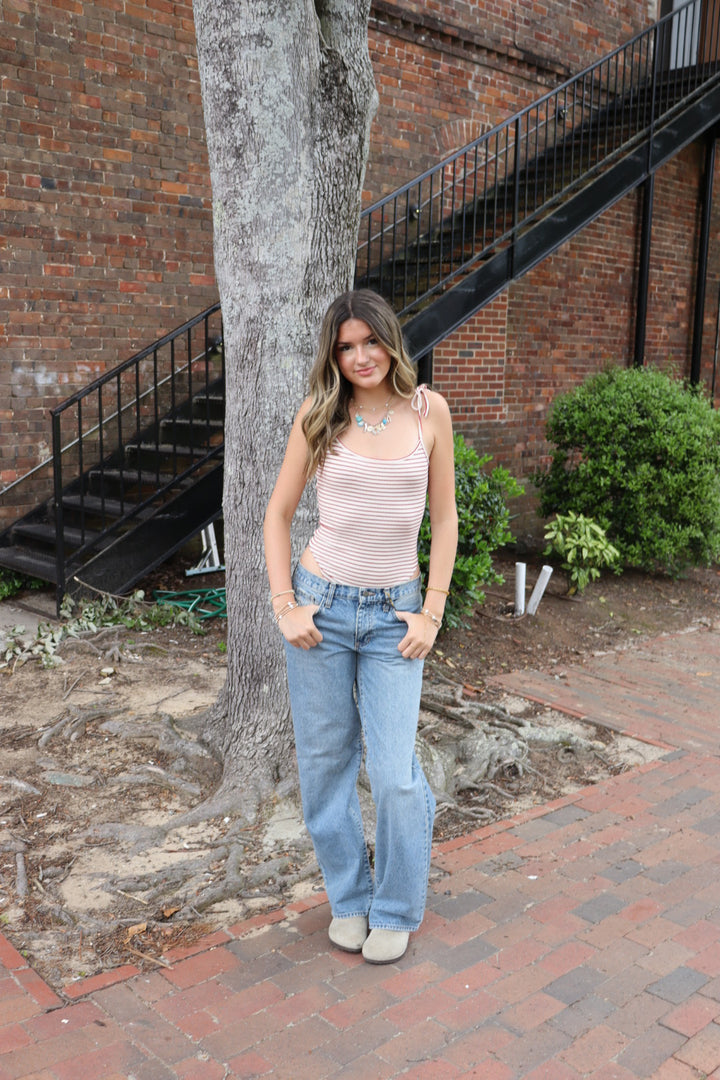 SHOULDER TIE SPAGHETTI BODYSUIT