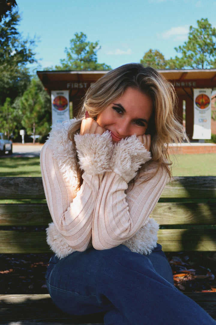 V-Neck Fur Sweater Rib Jacket