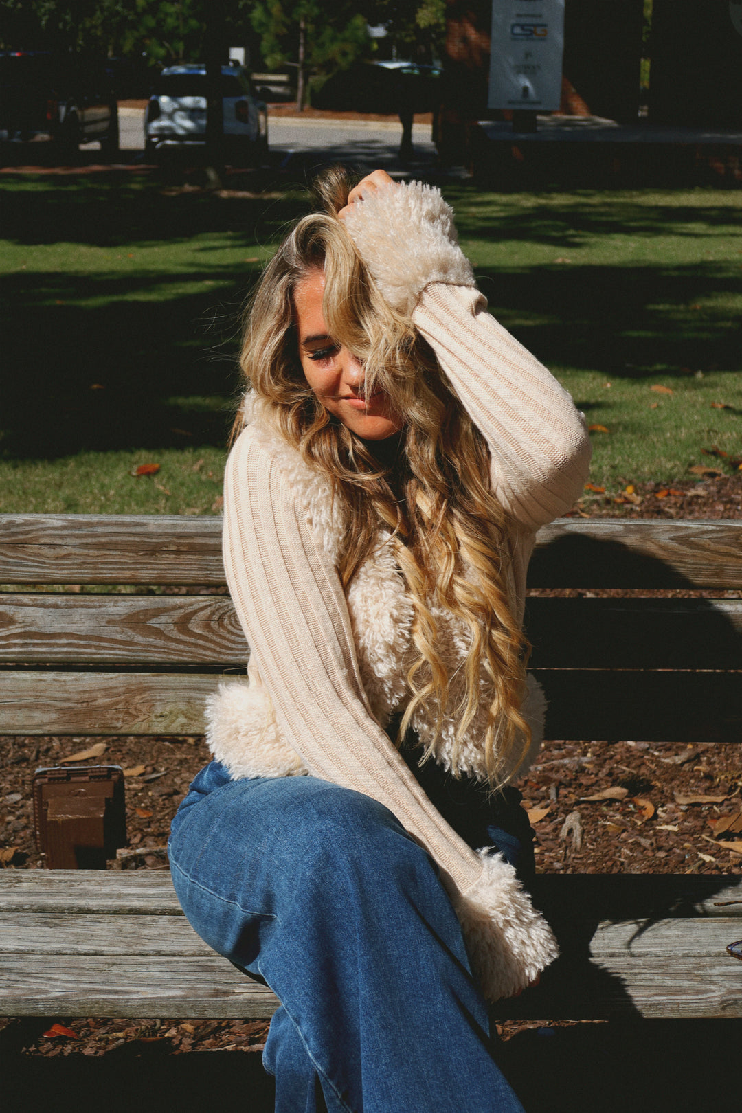 V-Neck Fur Sweater Rib Jacket