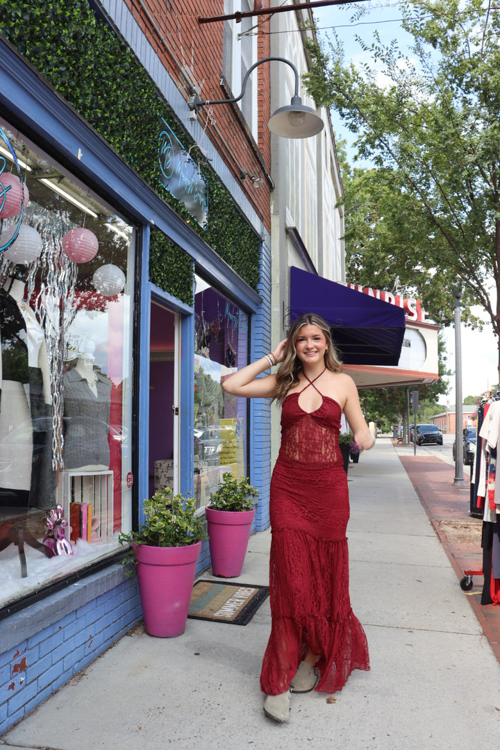 Wine Red Maxi Tiered Skirt