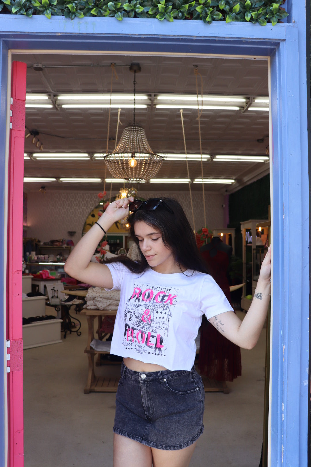 Rock and Roll Distressed Crop Top