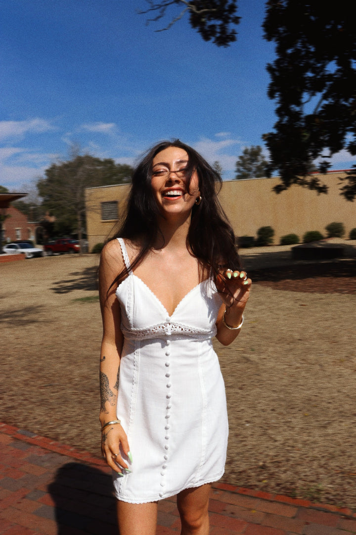 Creme Doilie Lace Button Dress