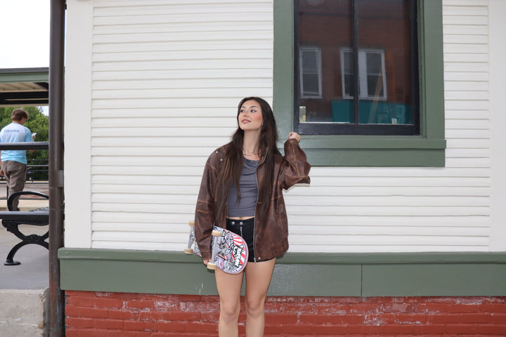 Oversized Faux Leather Bomber Jacket