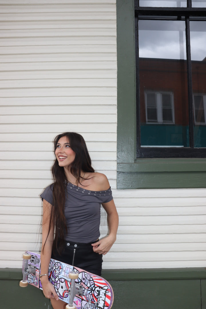 Grey Belted Asymmetrical Top