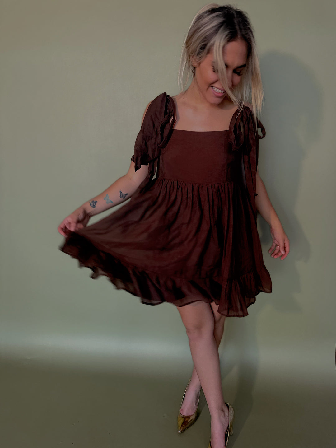 CHIFFON BABYDOLL MINI DRESS WITH ADJUSTABLE BOWS Manifest Boutique CHIFFON BABYDOLL MINI DRESS WITH ADJUSTABLE BOWS Manifest Boutique