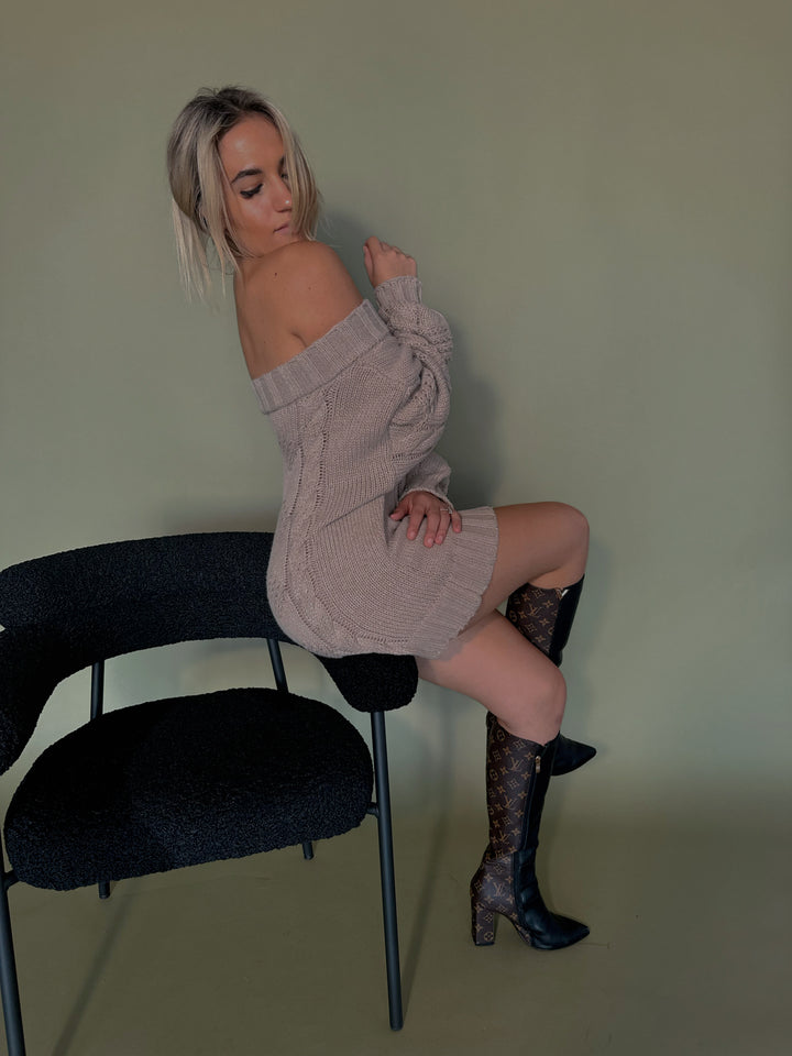 Ella One Shoulder Sweater: Taupe