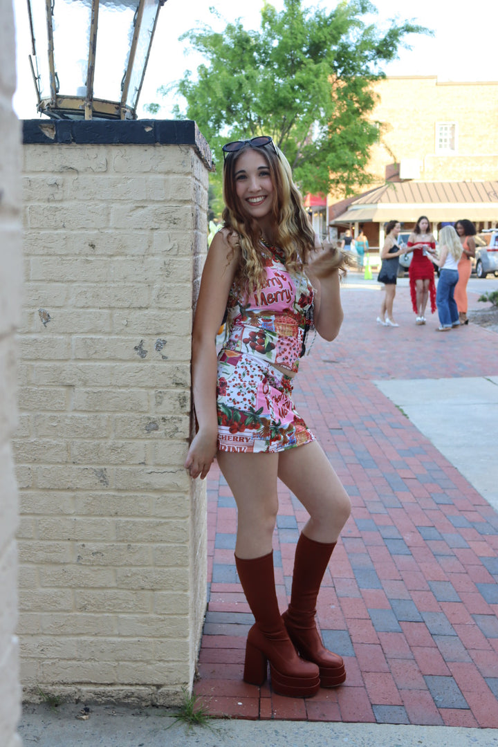Cherry Print Mini Skirt