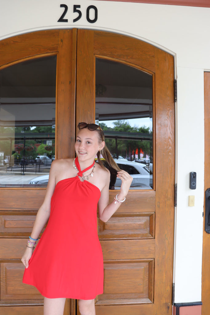 Hot Red Halter Mini Dress β Manifest Boutique