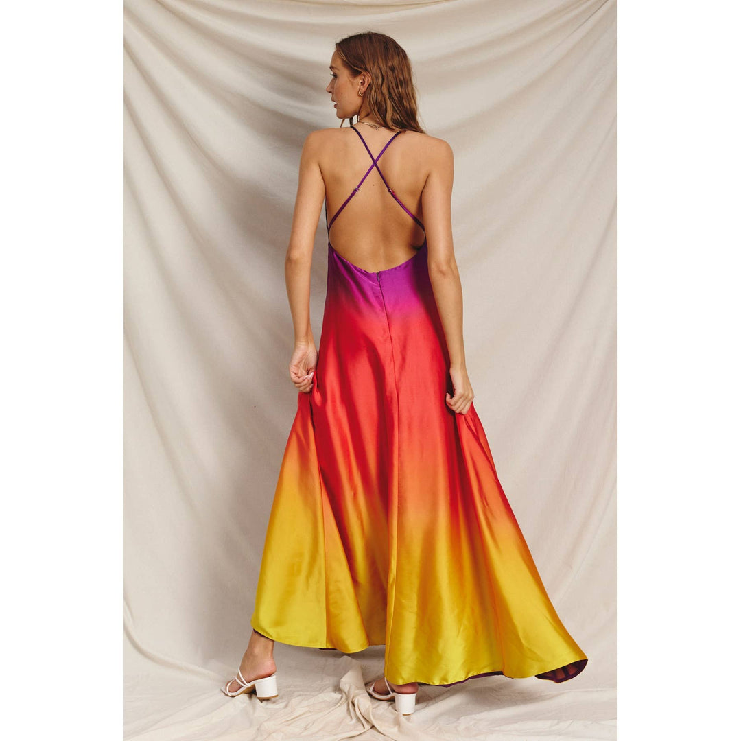 Radiance Ombre Open Back Plunging Maxi Dress