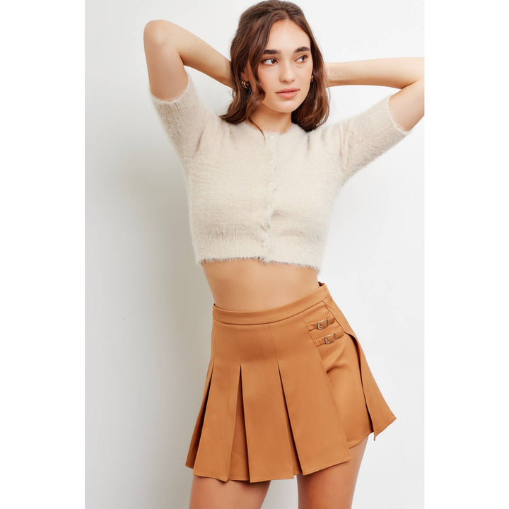 BELTED BUCKLE MICRO MINI PLEATED SKORT