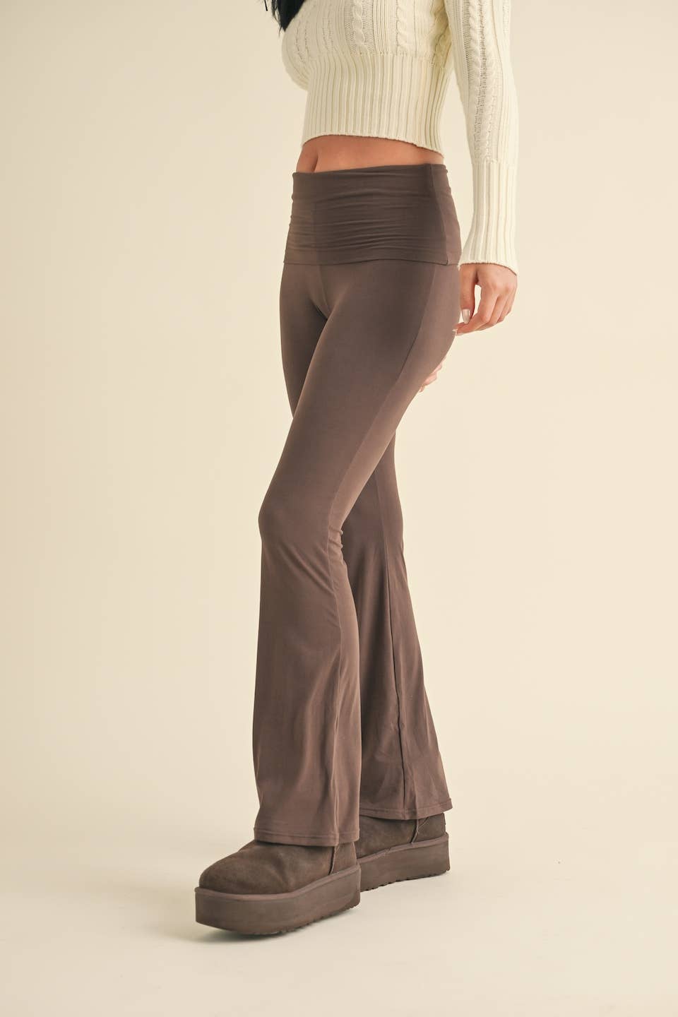 Soft Knit Fold over Flare Pants