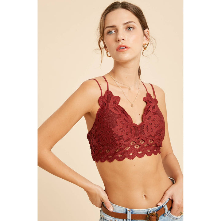 DOUBLE STRAP SCALLOPED LACE BRALETTE / GREEN