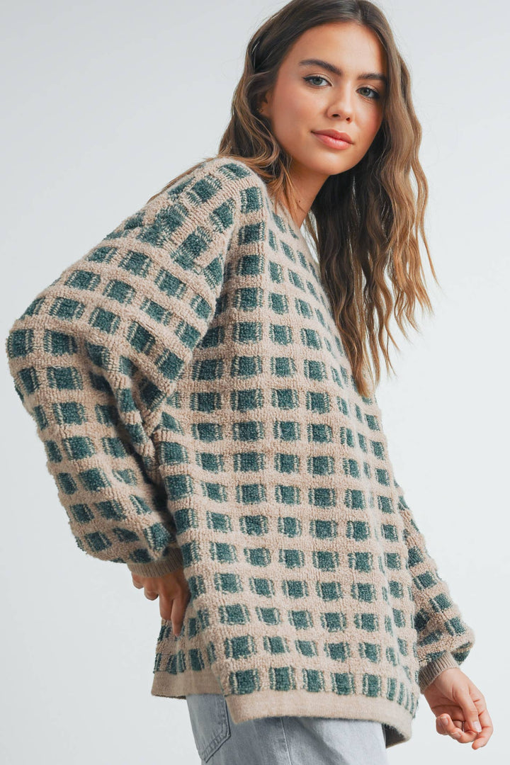 Fall Checkered Oversized Halloween Sweater