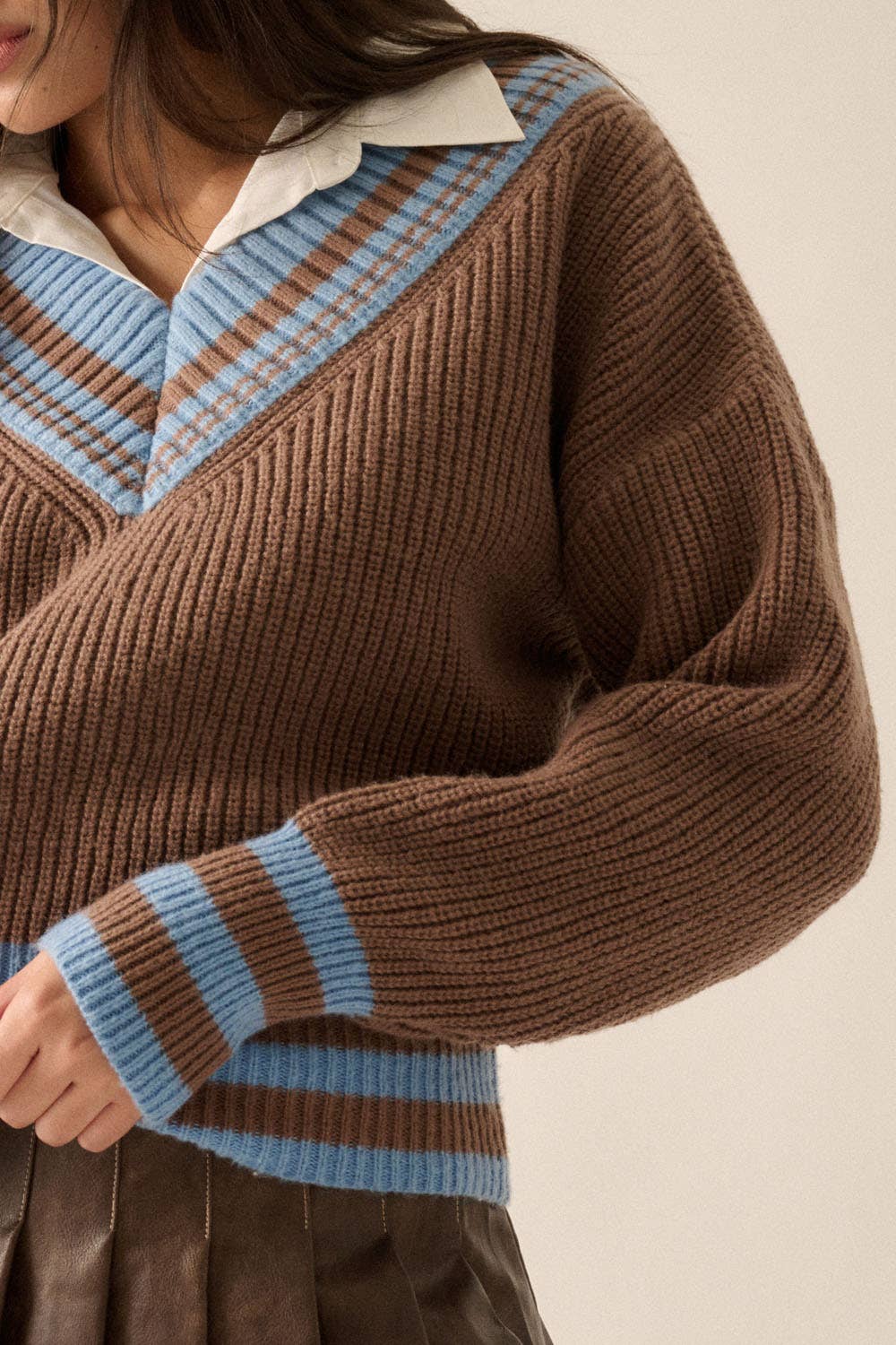 Solid Striped Rib-Knit Sweater