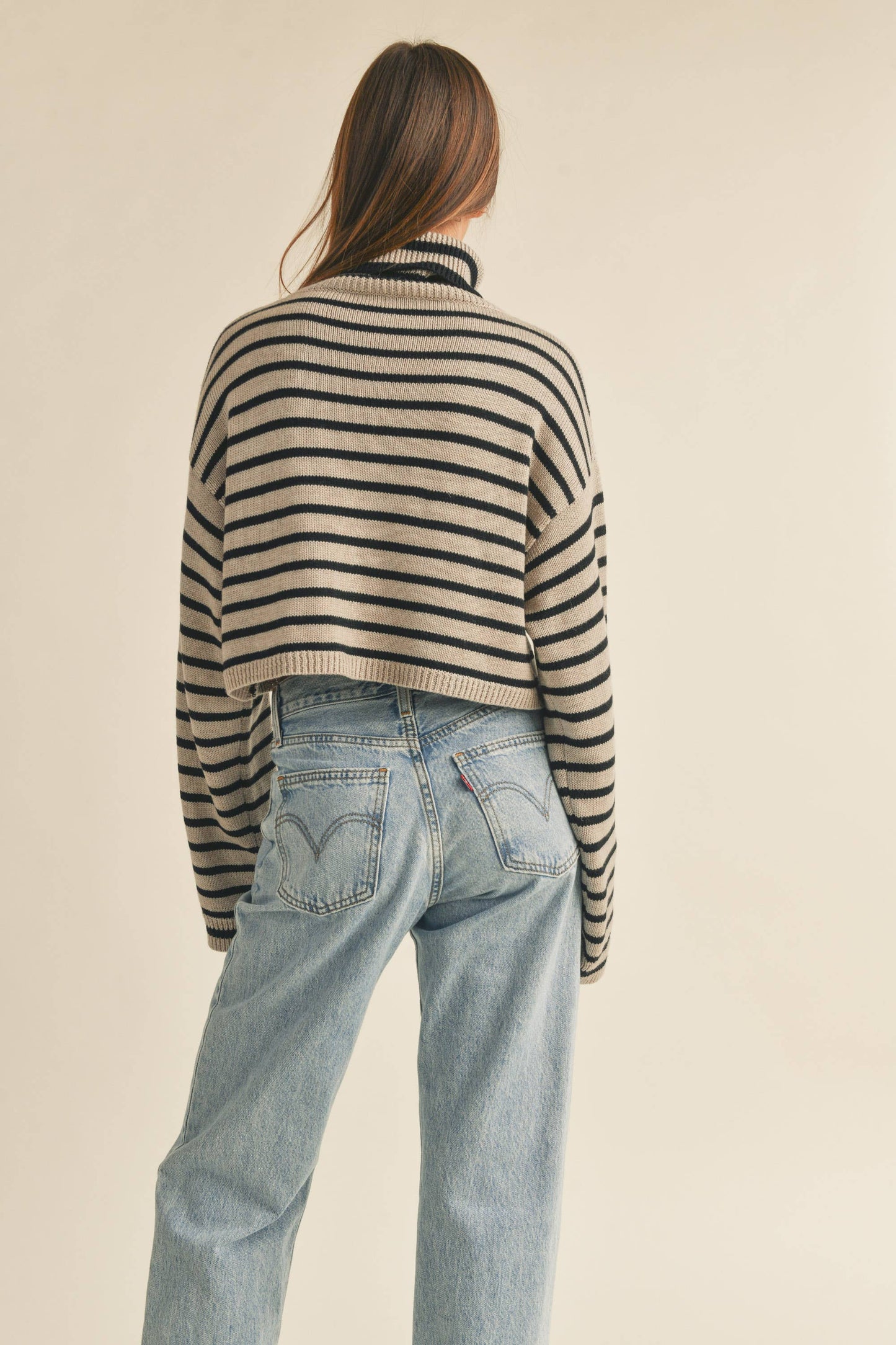 STRIPED TURTLE NECK CROP SWEATER TOP