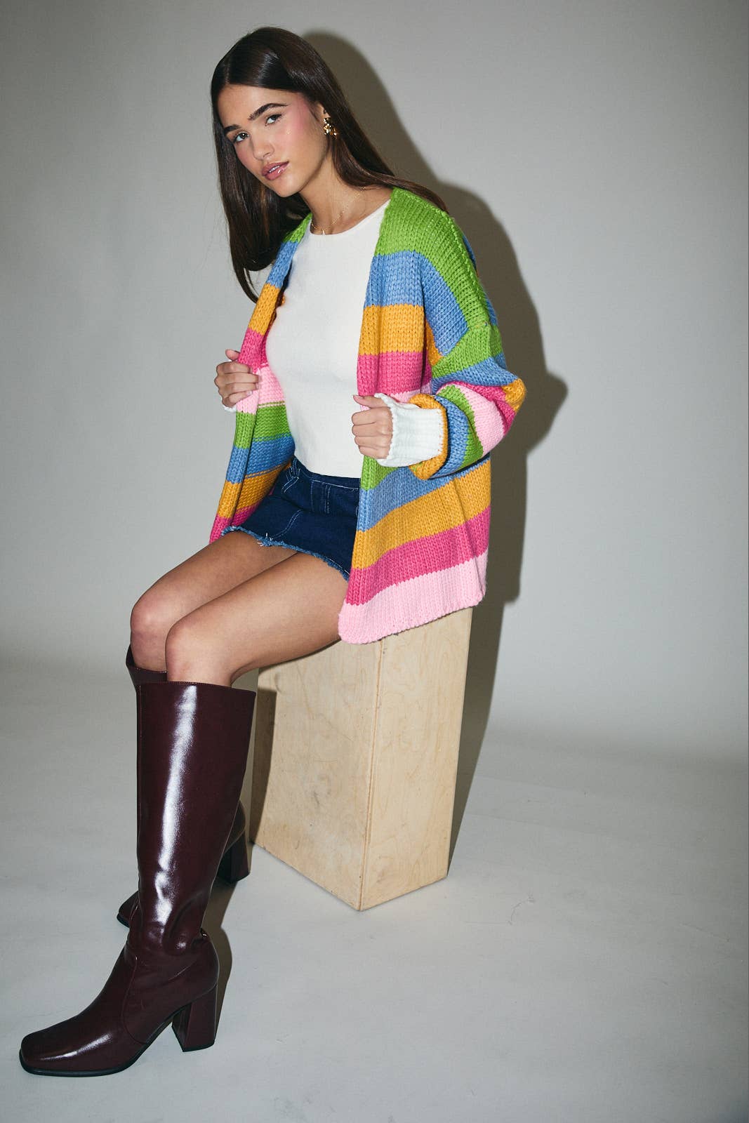 MULTI COLORED STRIPE CHUNKY SWEATER CARDIGAN