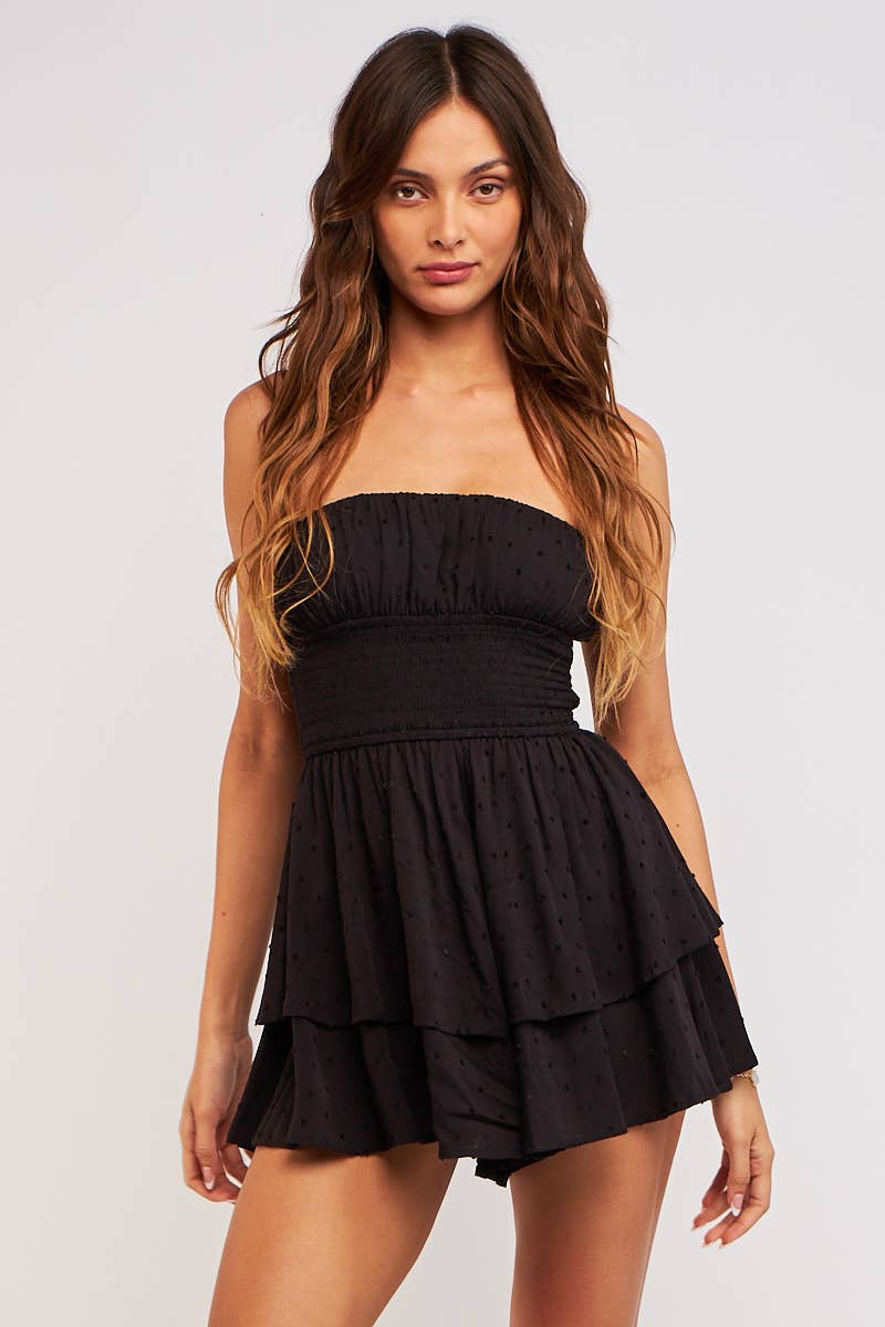 STRAPLESS BRA RUCHED SMOCKING BODY LAYERED ROMPER