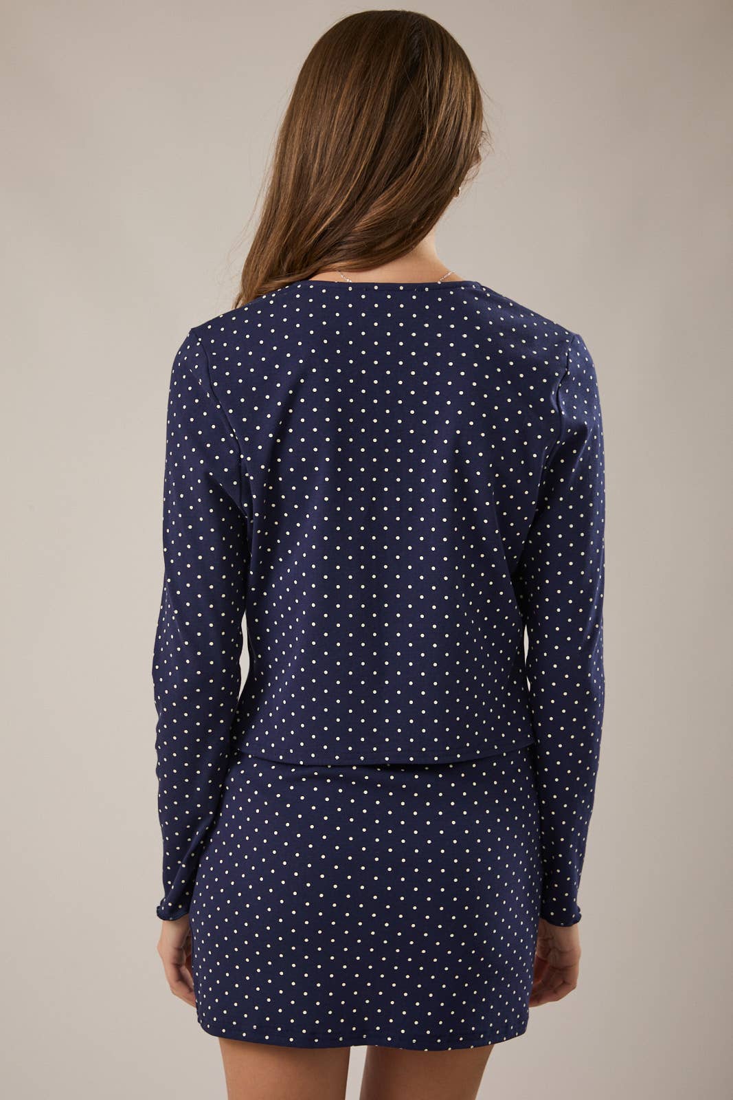 POLKA DOT BUTTON DOWN LONG SLEEVE CARDIGAN