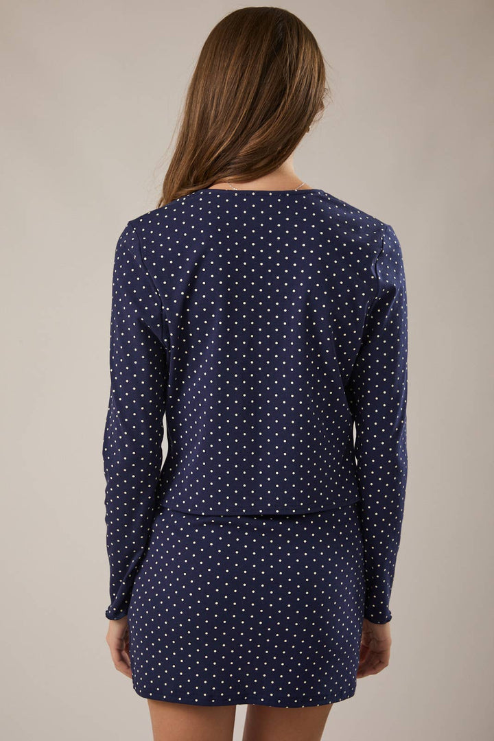 POLKA DOT BUTTON DOWN LONG SLEEVE CARDIGAN