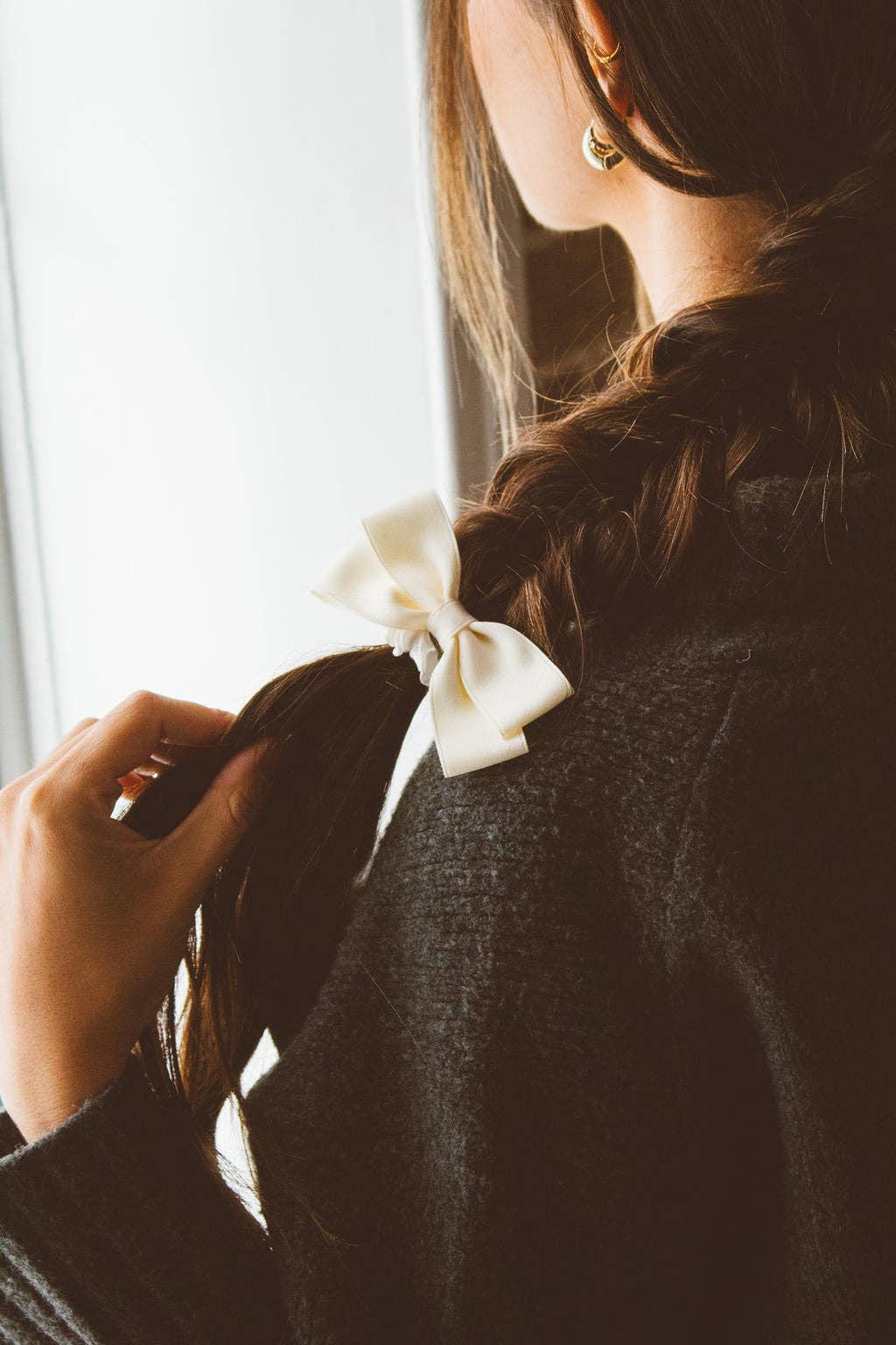 Double Bow Silk Scrunchie: Red