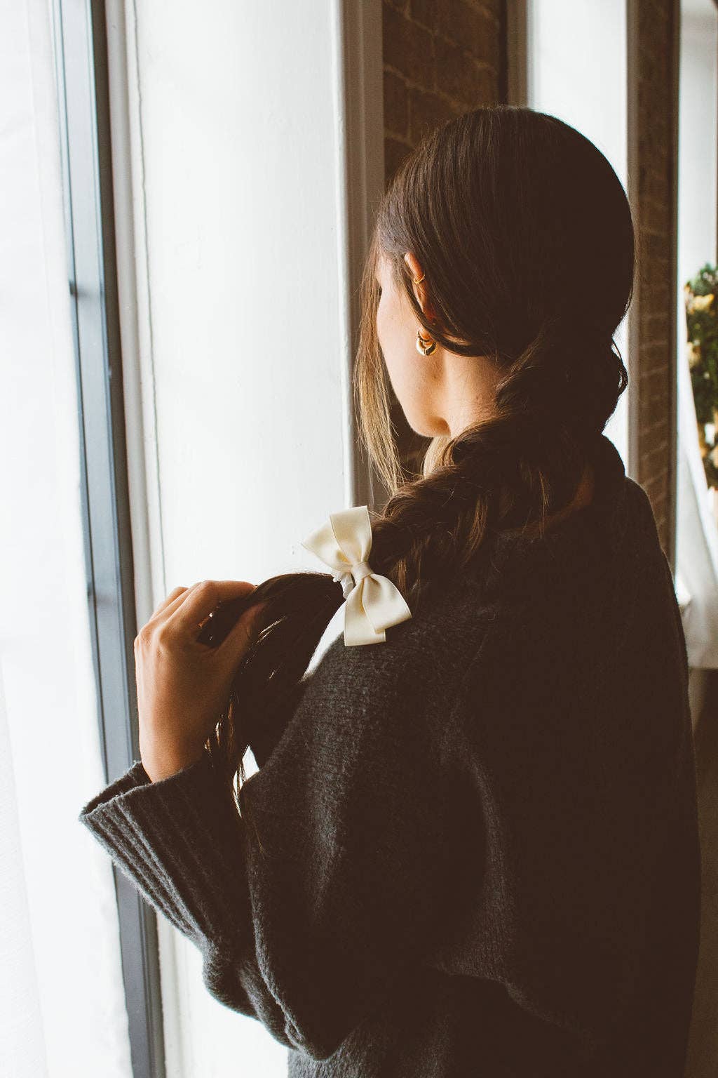 Double Bow Silk Scrunchie: Red