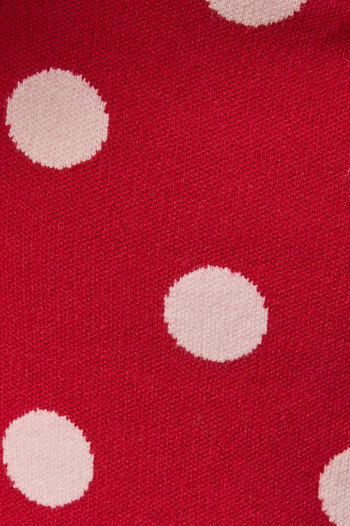 POLKA DOT DETAIL ASYMMETRICAL NECK SWEATER TOP: BLACK