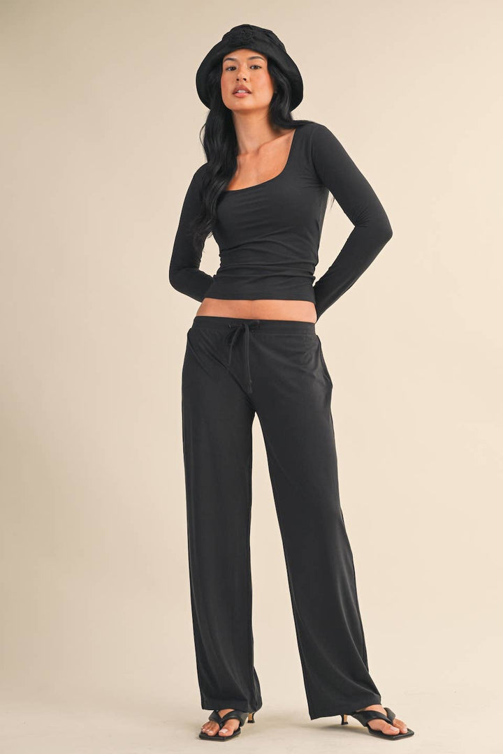 Soft Knit Black Square Neck Long Sleeve