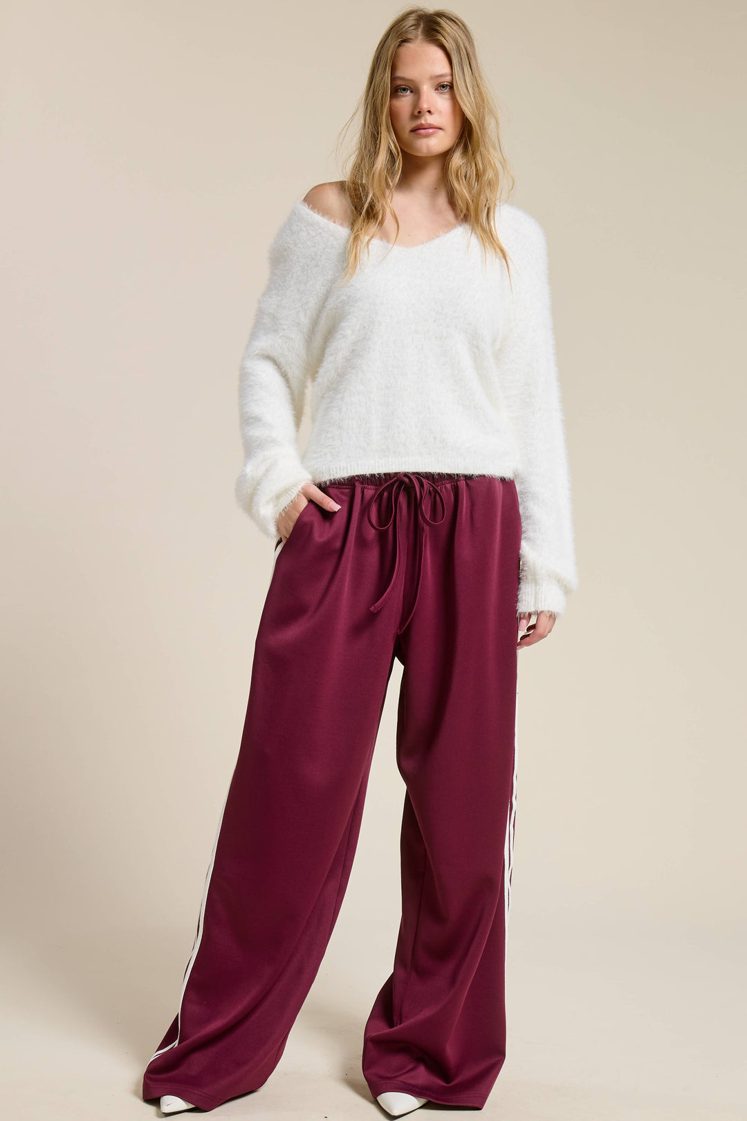 Wide Leg Track Pants with Side Stripes