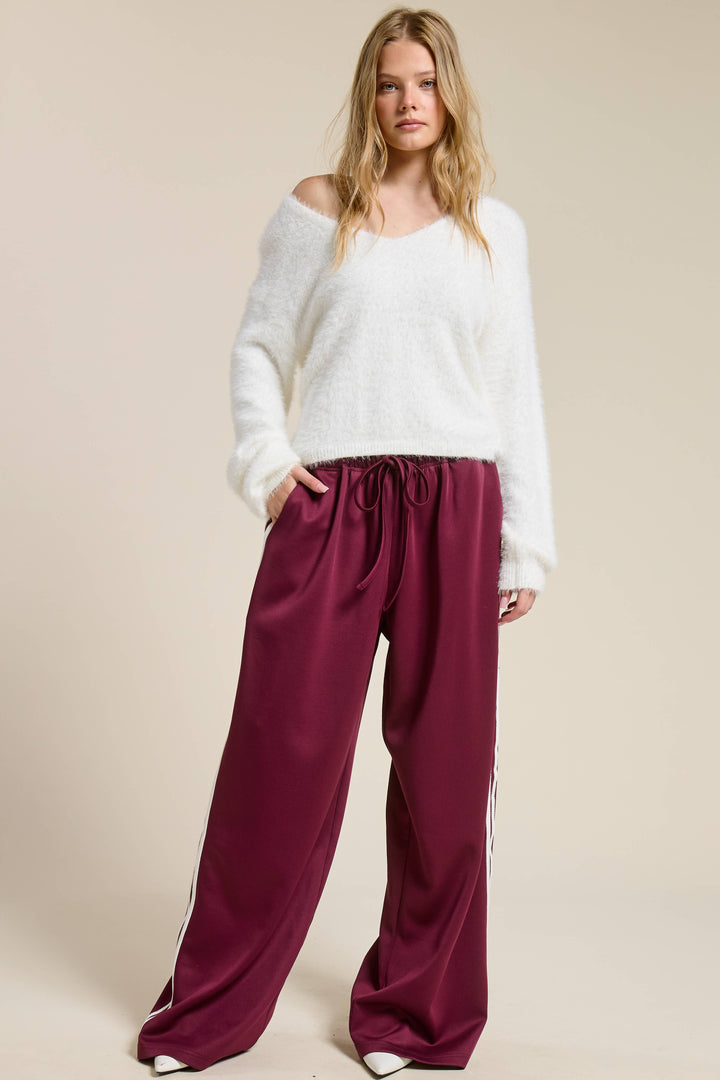 Wide Leg Track Pants with Side Stripes