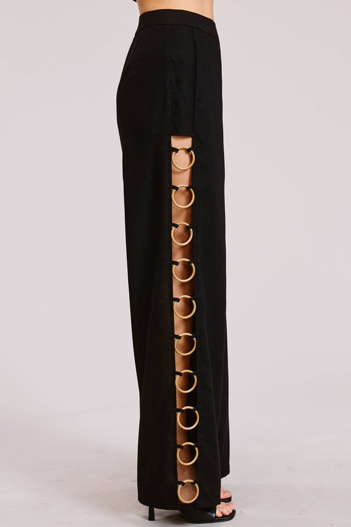 Linen Wide Leg Pants with Wooden Ring Accents