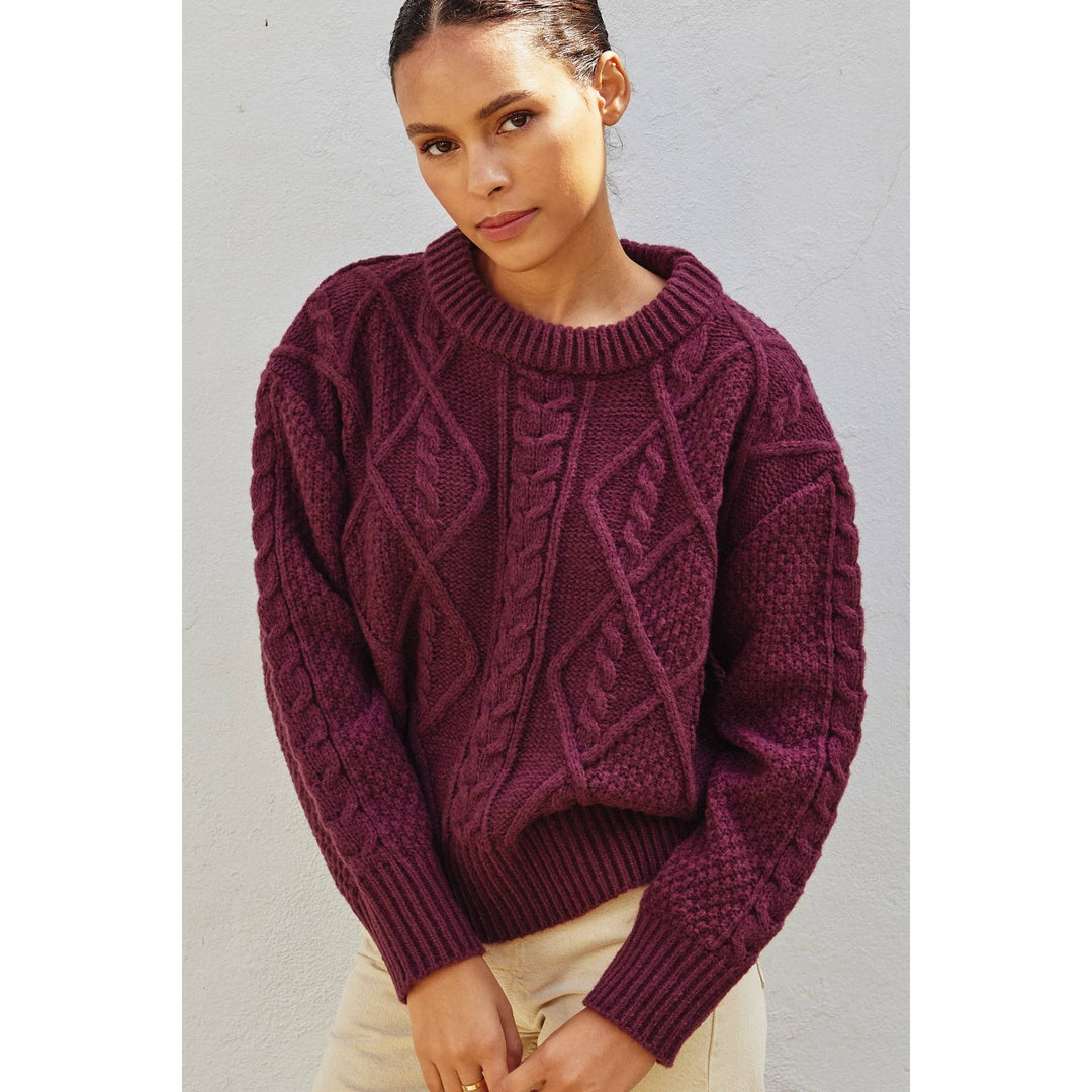 Chunky Cable Knit Sweater: MULBERRY