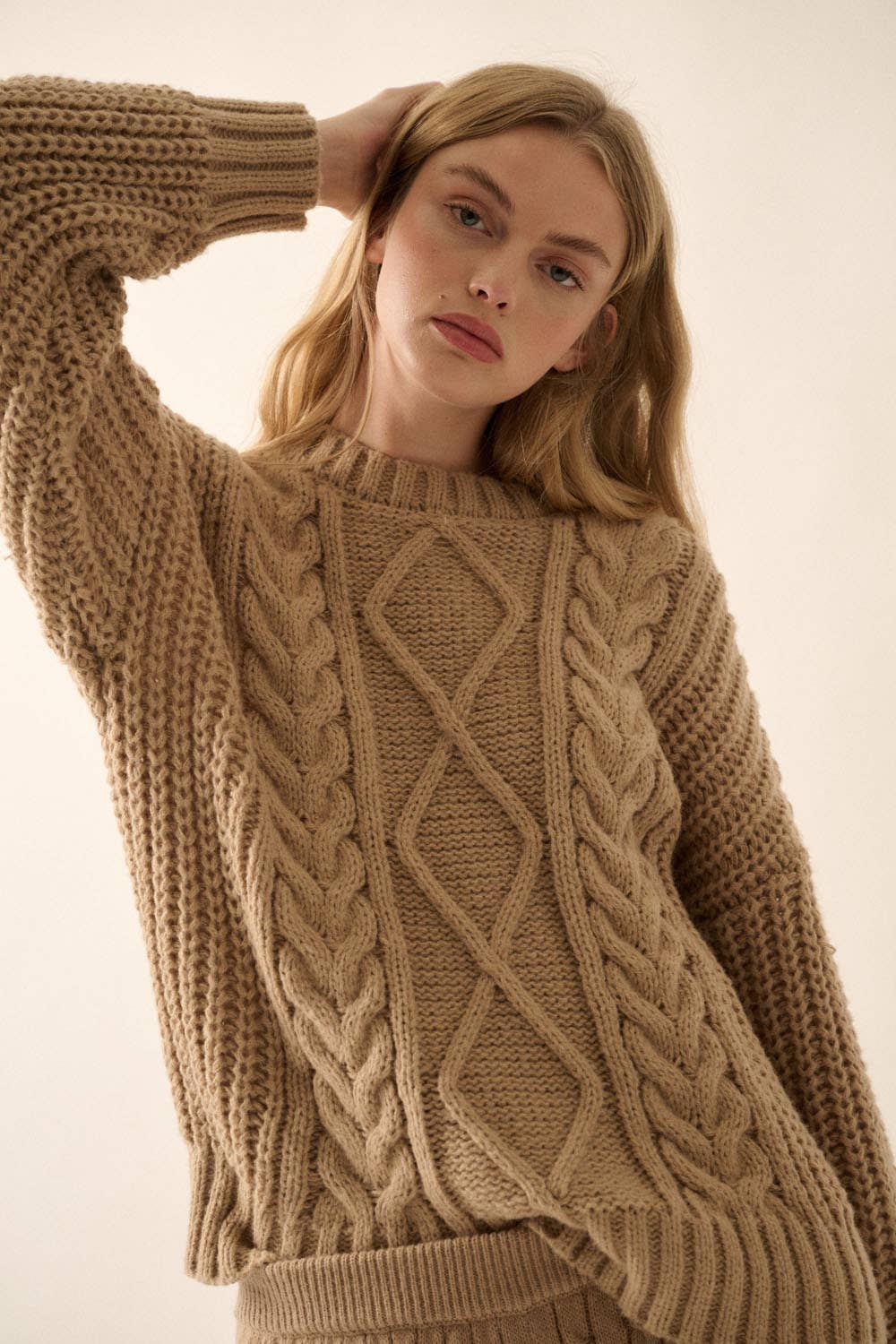 Solid Cable Knit Loose-Fit Sweater