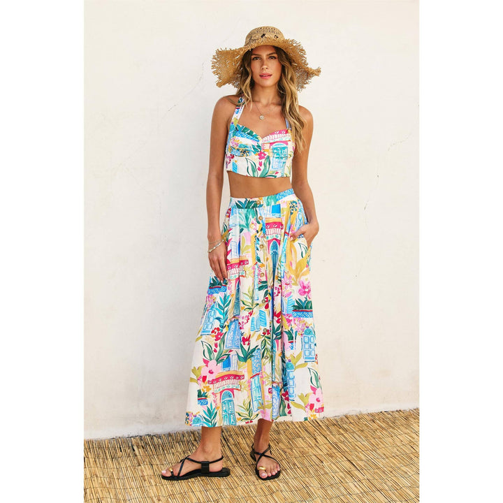 Long Summer Front Button Midi Skirt