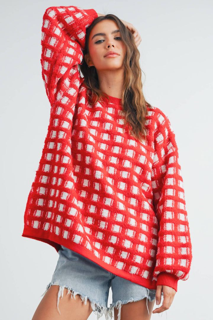 Fall Checkered Oversized Halloween Sweater