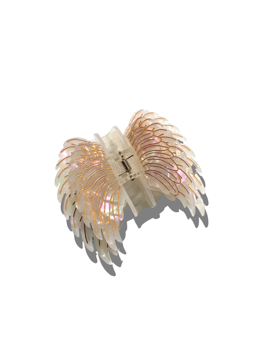 Solar Eclipse - Hand-painted Angel Wings Claw Hair Clip: Pearl