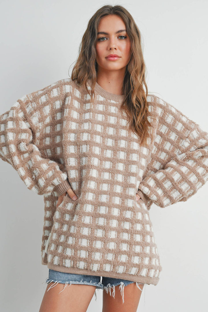 Fall Checkered Oversized Halloween Sweater