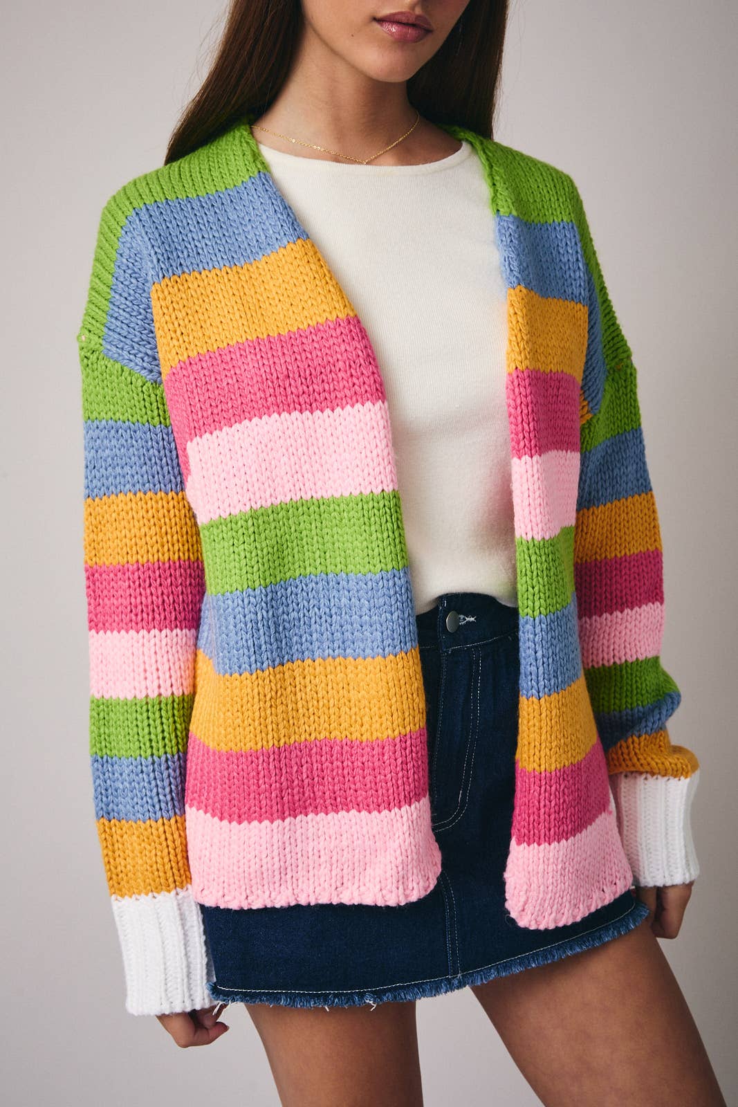 MULTI COLORED STRIPE CHUNKY SWEATER CARDIGAN