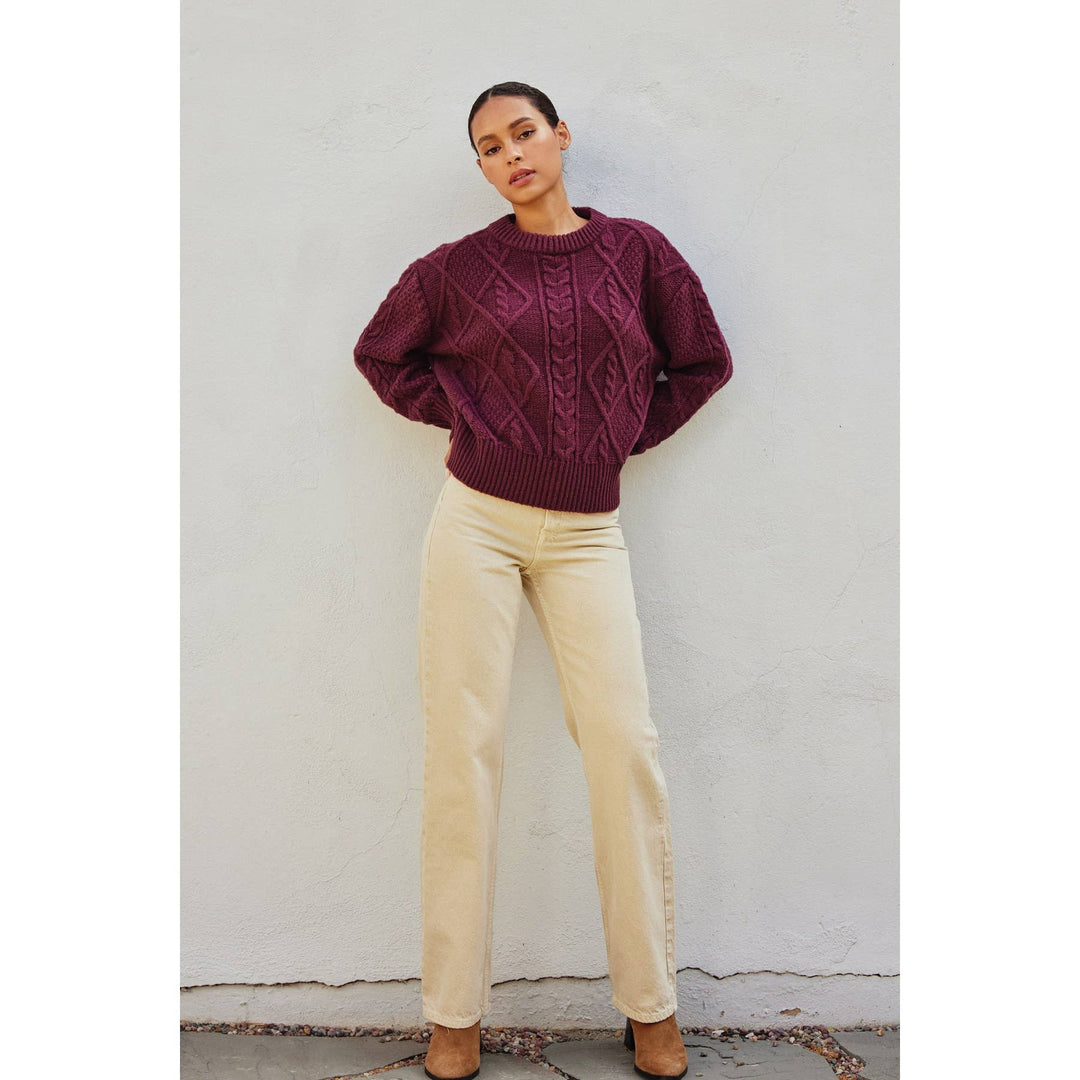 Chunky Cable Knit Sweater: MULBERRY