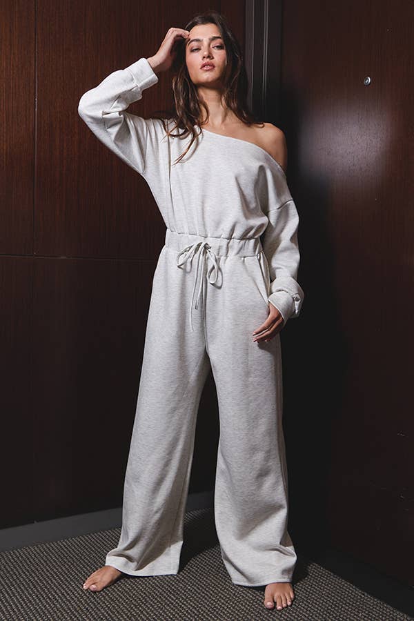 Scuba Long Sleeve One Shoulder Wide Leg Jumpsuit