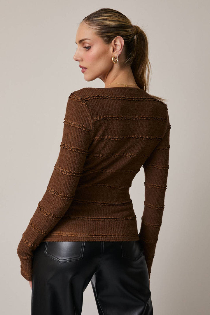 BOAT NECK LONG BELL SLV BRUSHED LACE TOP