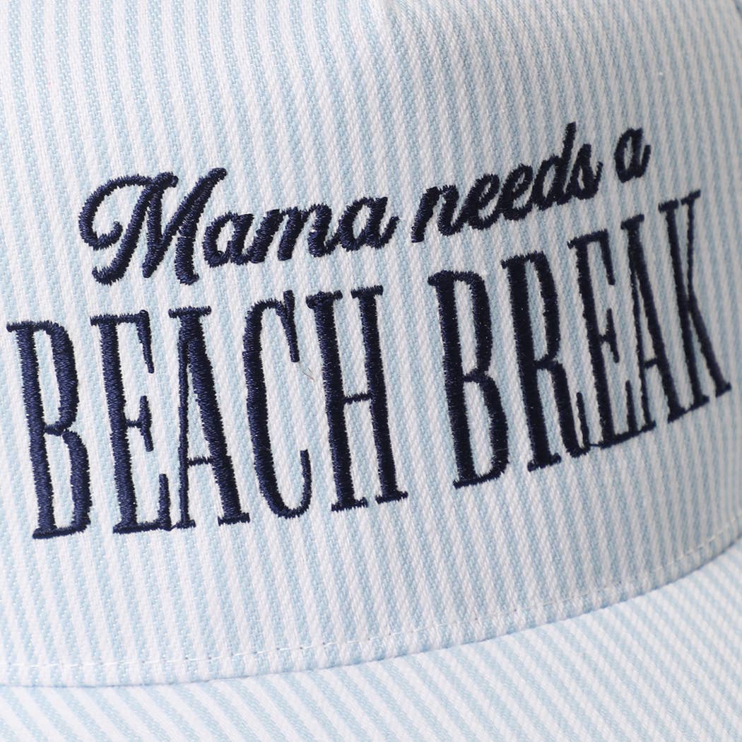 Fashion City - MAMA NEEDS A BEACH BREAK Embroidered StripedTrucker Hat: Pink