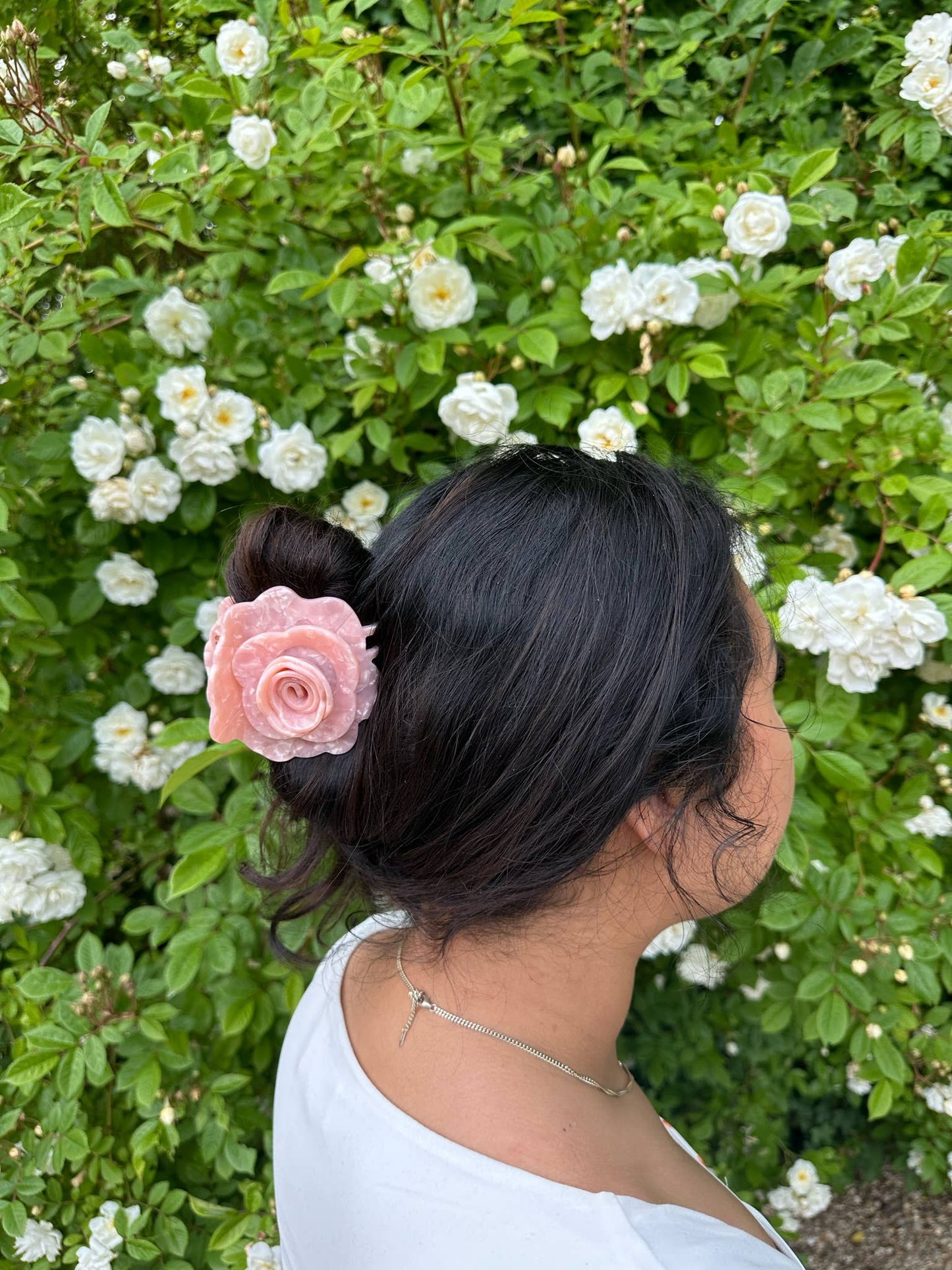 Solar Eclipse - Handmade Origami Rose Flower Claw Hair Clip: Red