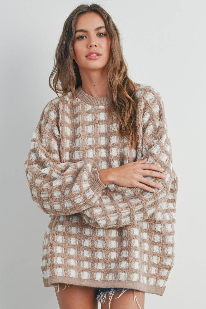 Fall Checkered Oversized Halloween Sweater