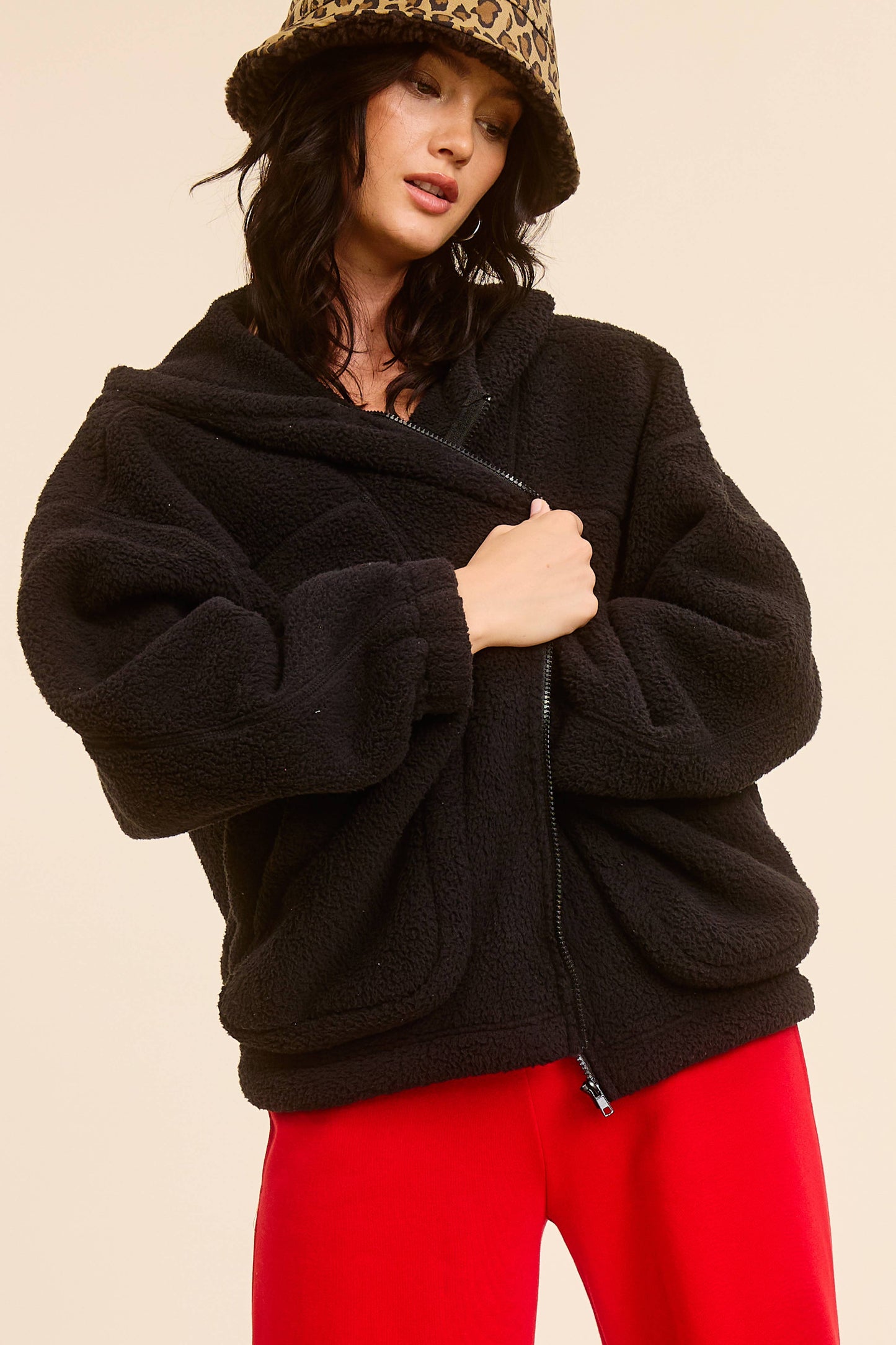 SHERPA ZIP-UP FLEECE HOODIE JACKET