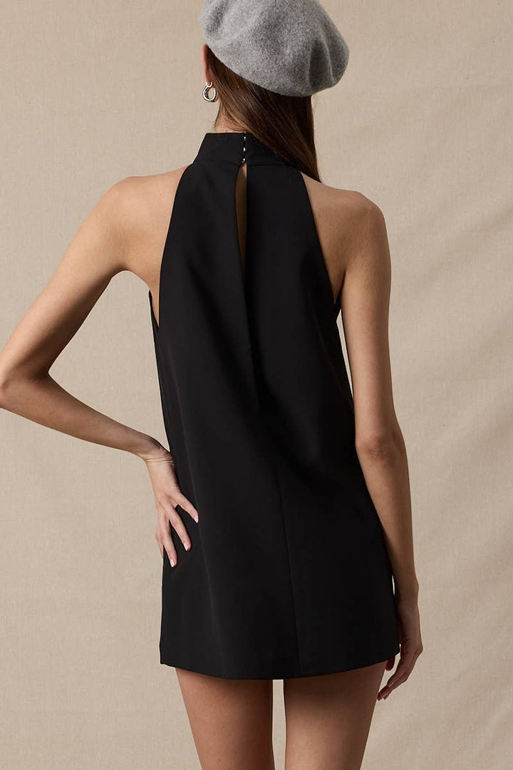 SOLID COLOR TURTLE NECK CUTOUT PLAIN MINI DRESS: